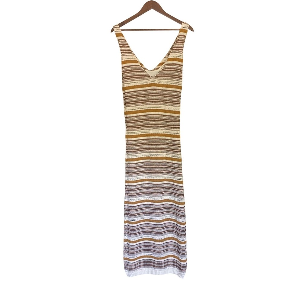 House of Harlow 1960 Crochet Knit Maxi‎ Dress Striped Boho Metallic M - Picture 2 of 10